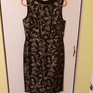Talbot's Sleeveless Black And Gold Classic Sheath Dress Size 6 Mid Length